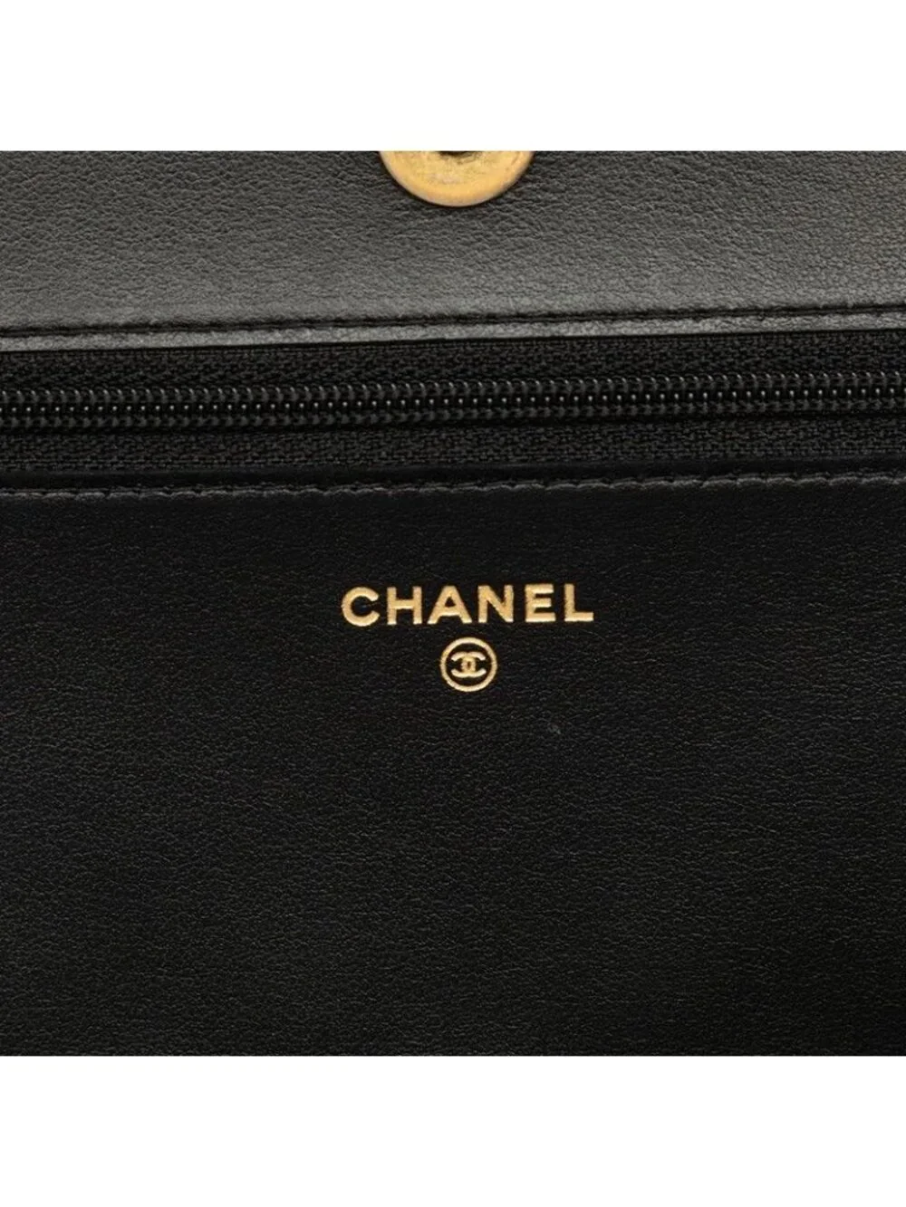 Chanel CC Logo Boy Chain Wallet Shoulder Bag Black Gold Caviar Leather
